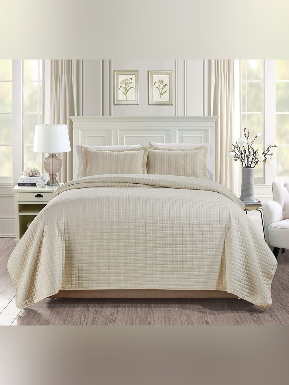 Ivory king 3 piece quilt set